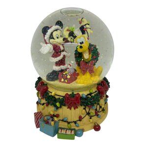 Disney Enesco Mickey, Pluto Christmas Snow Globe Deck the Halls Holiday 5" Decor